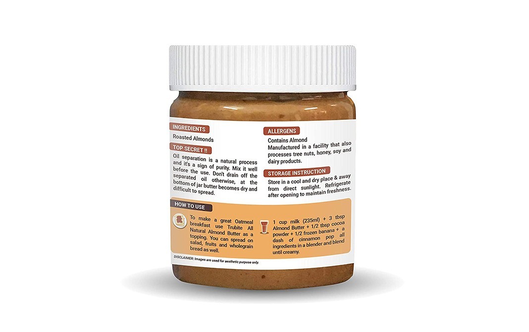 Trubite Natural Almond Butter Creamy Unsweetened   Plastic Jar  350 grams
